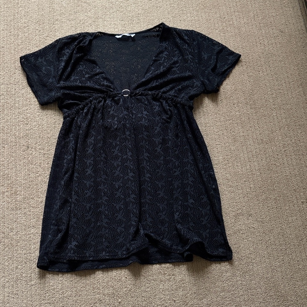 La Vie En Rose Aqua Beach Coverup Dress, size L, Black